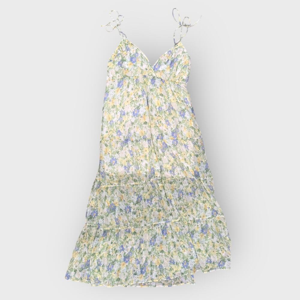 Abercrombie Green Maxi Dress XL Floral Tiered Strappy Resortwear